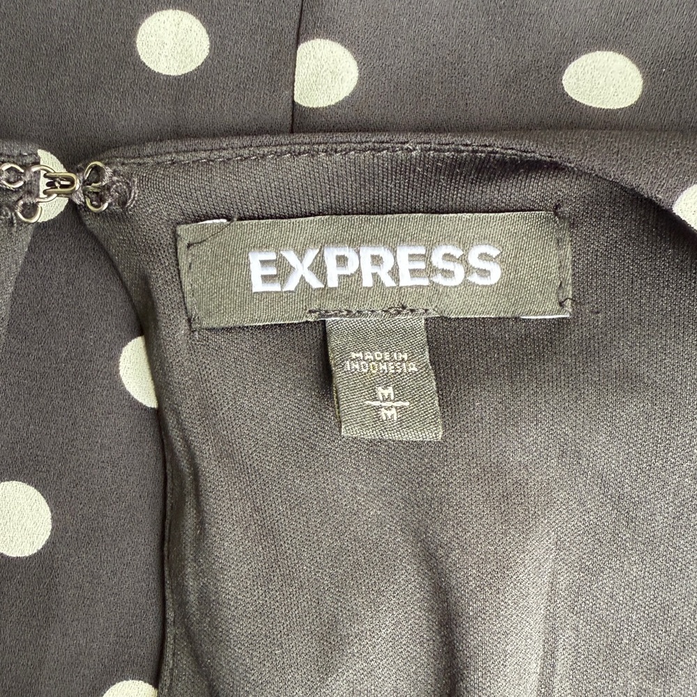 Express Black White Polka Dot Wrap Dress Women’s Size M Knee Length V-Neck - Picture 4 of 5